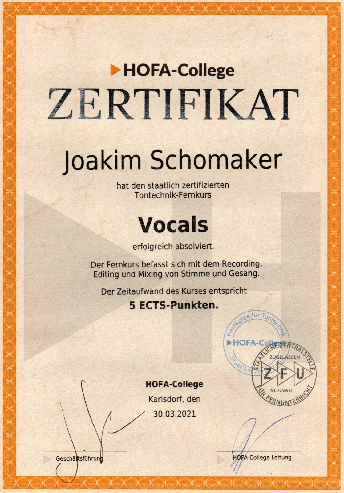 Vocal-Aufnahme im Basement Studio